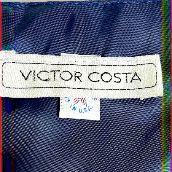 Vtg 80s Victor Costa Blue  Lace Swirl Sequin Strapless Dress Cotton Blend SZ 6 - Picture 8 of 10